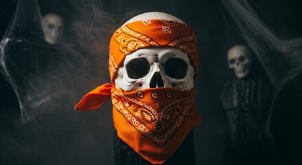Skull wearing bandana halloween decoration