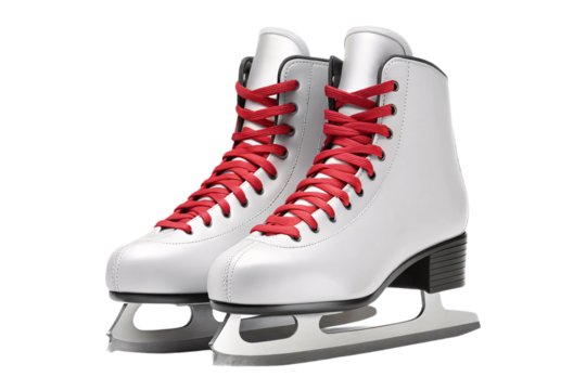 White figure skates with red laces, classic ice skating boots, winter sports equipment, isolated on transparent background - Powered by Adobe