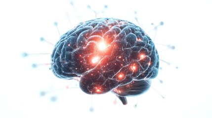 a realistic brain model connected with translucent wires clipart, advanced neural interface theme, photorealistic lighting, isolated on white background