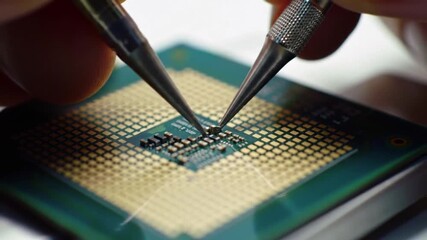 Expertly assembling a CPU chip with precision tools for optimal performance and reliability