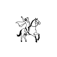 Black and white line art of a beautiful woman with perfect body riding horse elegant minimalist illustration