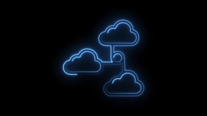 Blue neon cloud computing network connection on black background technology concept animation - Powered by Adobe