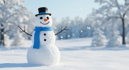 Obraz premium Snowman in snowy landscape