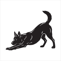 Dog silhouette stretching, natural relaxed pose