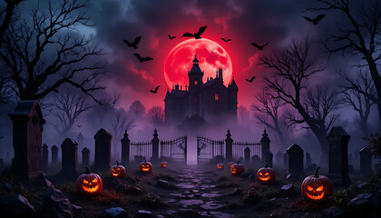 Halloween night background with pumpkin