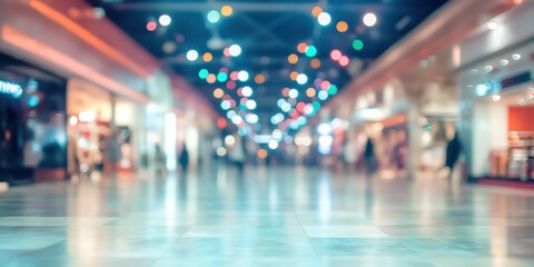 Motion blurred abstract shopping mall with bustling crowd view people