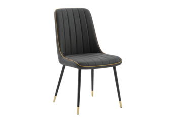 Modern Dining Chair with Upholstered Seat and Back, Black Metal Legs with Gold Accents