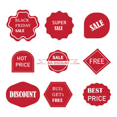 New Label collection set. Sale tags. Discount red banners and icons. Shopping Tags. Sale icons. Red isolated on white background, vector illustration EPS 10
