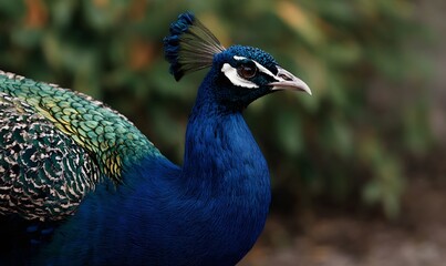 Fototapeta premium A close-up of a beautiful peacock, showing all it's beautiful colors in vibrant dynamic colors and lighting