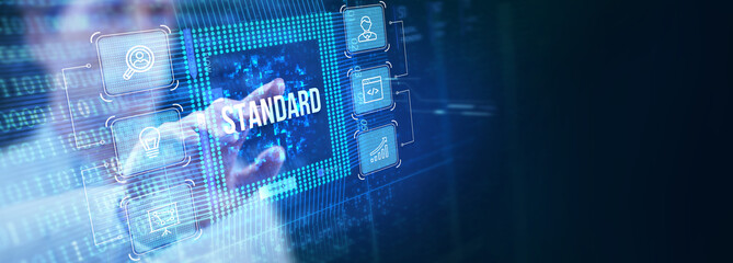 Standard quality control. Certification. Business, technology, internet and networking concept.