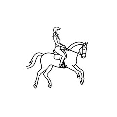 Black and white line art of a beautiful woman with perfect body riding horse elegant minimalist illustration