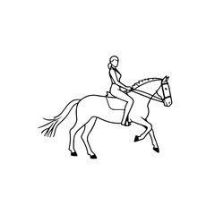 Black and white line art of a beautiful woman with perfect body riding horse elegant minimalist illustration