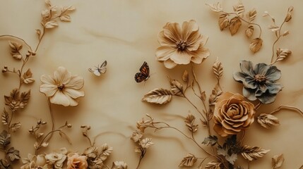 Muted Autumn Home Decor: Close-Up Holiday Photorealistic Aesthetic Background in floral arrangement beige