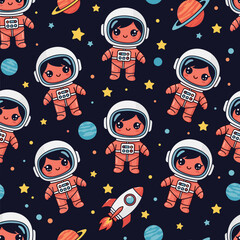 Cute cartoon astronauts planets and stars in a fun space pattern Ideal for kids designs