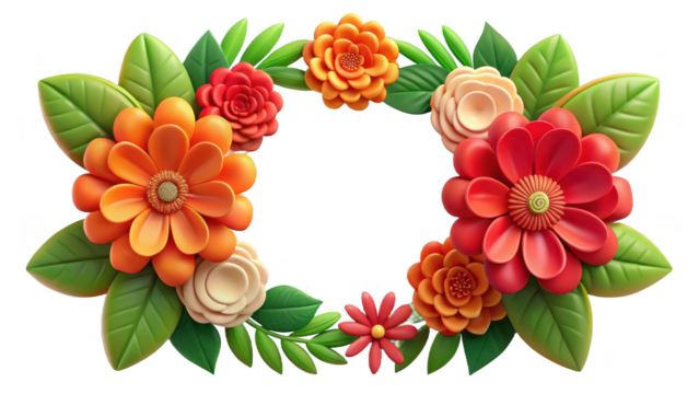 Floral arrangement with vibrant paper flowers art on transparent background