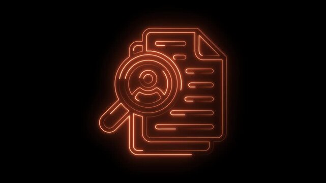 Glowing neon icon animation of job search,human resources,candidate review and recruitment process