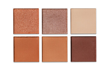 Neutral Eyeshadow Palette with Matte and Shimmer, natural colored shades isolated on white. Set of eyeshadow refills, Top view of six Swatches Eyeshadow makeup for cosmetic, makeup, beauty products
