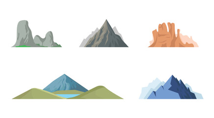 Mountain and Rock Landscape Set With Hills and Peaks — Stylized Nature Illustration.