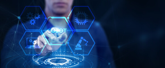 Industrial automation technology concept. Collaborative robot, cobot.