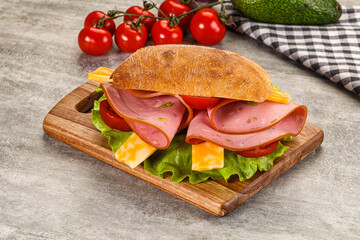 Sandwich ciabatta with mortadella and cheese