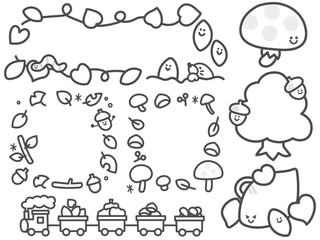 Cute autumn monochrome frame set for letters