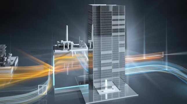 A 3D conceptual poster design, futuristic and glossy. Visual theme: a timeline or 3D pathway showing the evolution of an enterprise. At the left side of the timeline: a small, gray, semi-transparent 