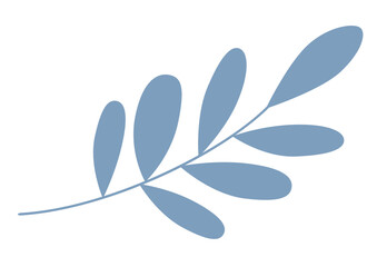 Blue simple plant branch with leaves. Botanical design for spring, summer, fall seasons. Concept for nature, growth, and organic themed projects.