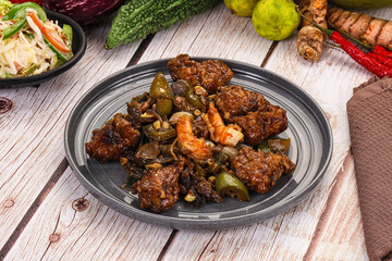 Manchirian breaded prawn with vegetables