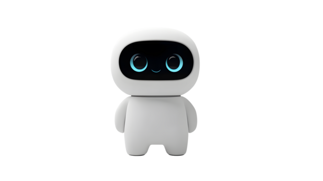 A white robot with blue eyes on a transparent background