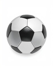 Fototapeta premium A classic soccer ball, white with black pentagons, casting a gentle shadow on a clean white background, suggesting action and recreation