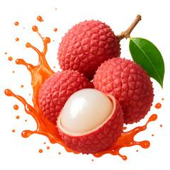 Fresh Lychee Cluster Splash Isolated on Transparent Background