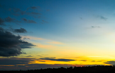 Sky sunset evening sunrise cloud weather dramatic landscape goldent and indigo color gradient pastel horizon, twilight yellow golden reflection morning nature environment energy ecosystem change