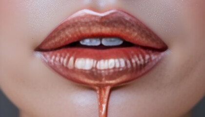 Fototapeta premium Glossy Lips with Shiny Lip Gloss Close-Up