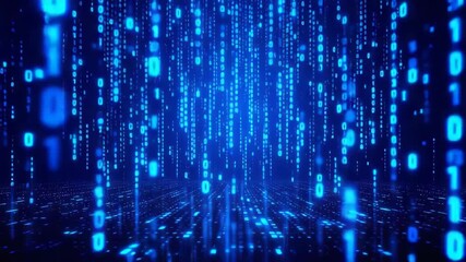 Abstract digital illustration of binary code flowing downwards, representing data streams. - Powered by Adobe