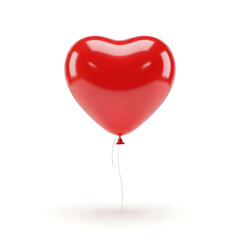 A single, shiny red heart-shaped balloon floats against a pure white background, casting a subtle shadow.