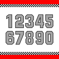 Set of road numbers from 1 to 9. Vector illustration. Isolated elements on a white background with checkered line.