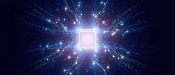 Fototapeta premium Abstract technology background of a quantum computing system with processor and electronic circuit. 