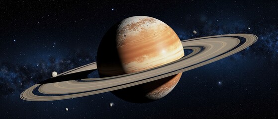 Abstract planet with a round asteroid belt ring of stars in open space.	