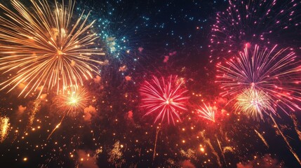 Colorful fireworks bursting in night sky during celebration