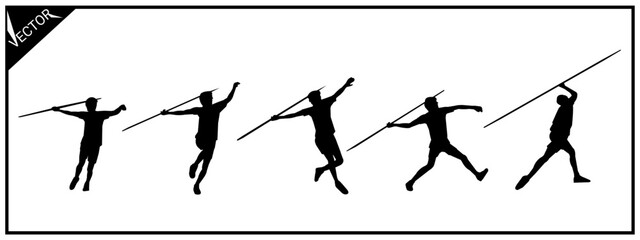 Fototapeta premium Set of silhouettes of figures throwing javelins. Vector illustration.