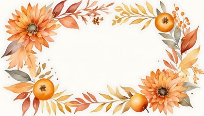 Autumn Watercolor Floral Wreath with Pumpkins and Sunflowers
