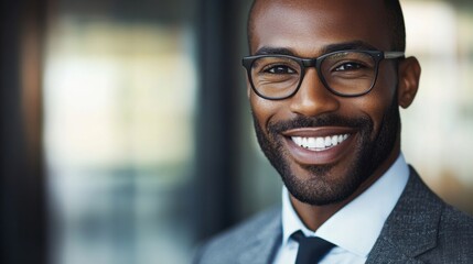 Fototapeta premium Happy African American man in suit at office during daytime