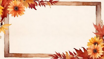 Autumn Floral Frame with Sunflowers and Leaves