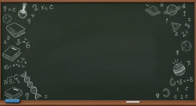 Blank Chalkboard Education with Science, and Space.
