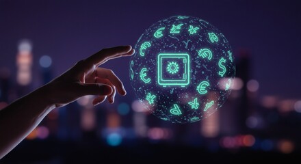 Global Finance Secure Digital Assets in Hand.