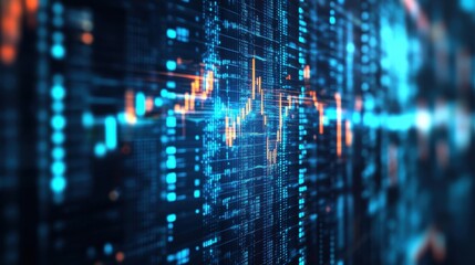 Obraz premium Dynamic digital financial data display in abstract space at night