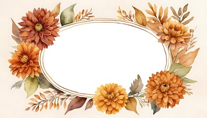 Autumn Floral Oval Frame with Brown Flowers