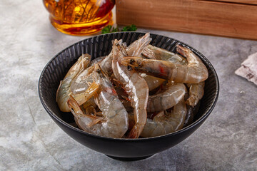Raw fresh tiger prawn in the bowl