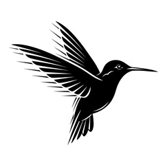 Obraz premium Elegant black hummingbird silhouette in graceful flight with outstretched wings, a minimalist vector illustration.