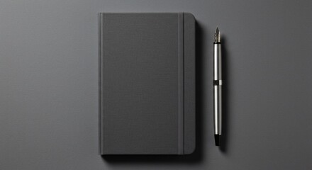 Dark Grey Notebook  Pen Minimalist Desk Setup.